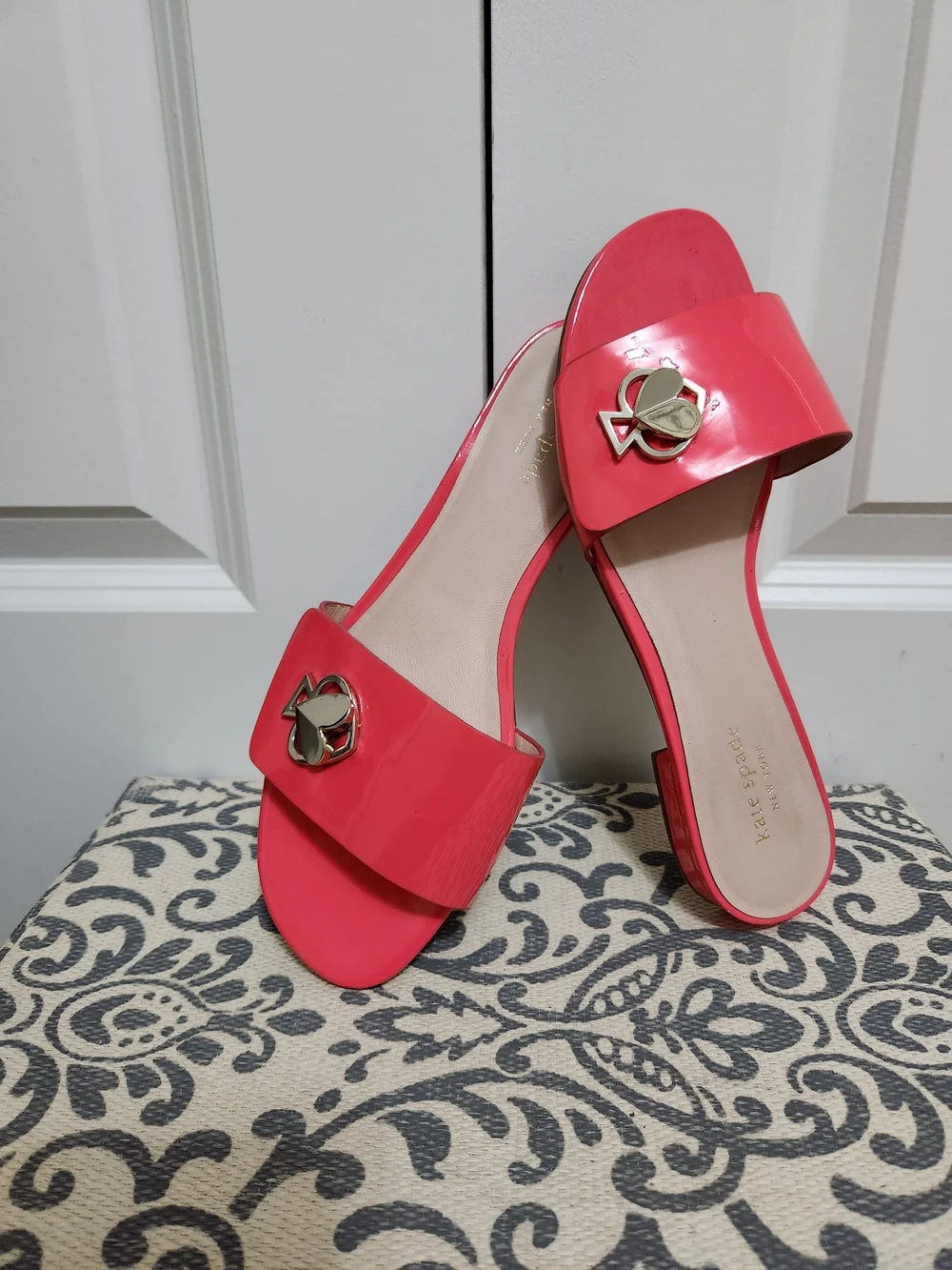 Kate Spade New York  Coral/Pink  Patent Leather Ferry  Slide Sandals